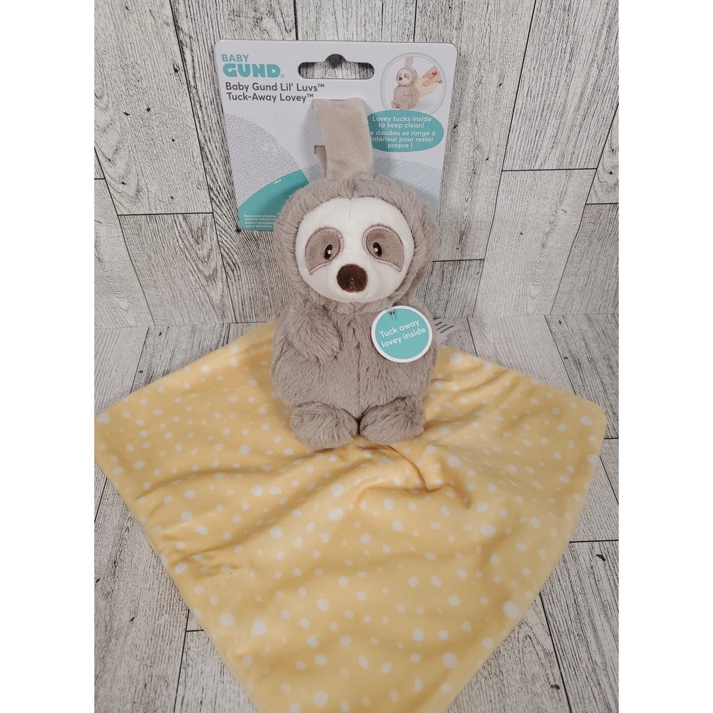 Baby Gund Tuck Away Lovey Reese SLOTH Lil Luvs Gray Yellow Loop to Attach NEW